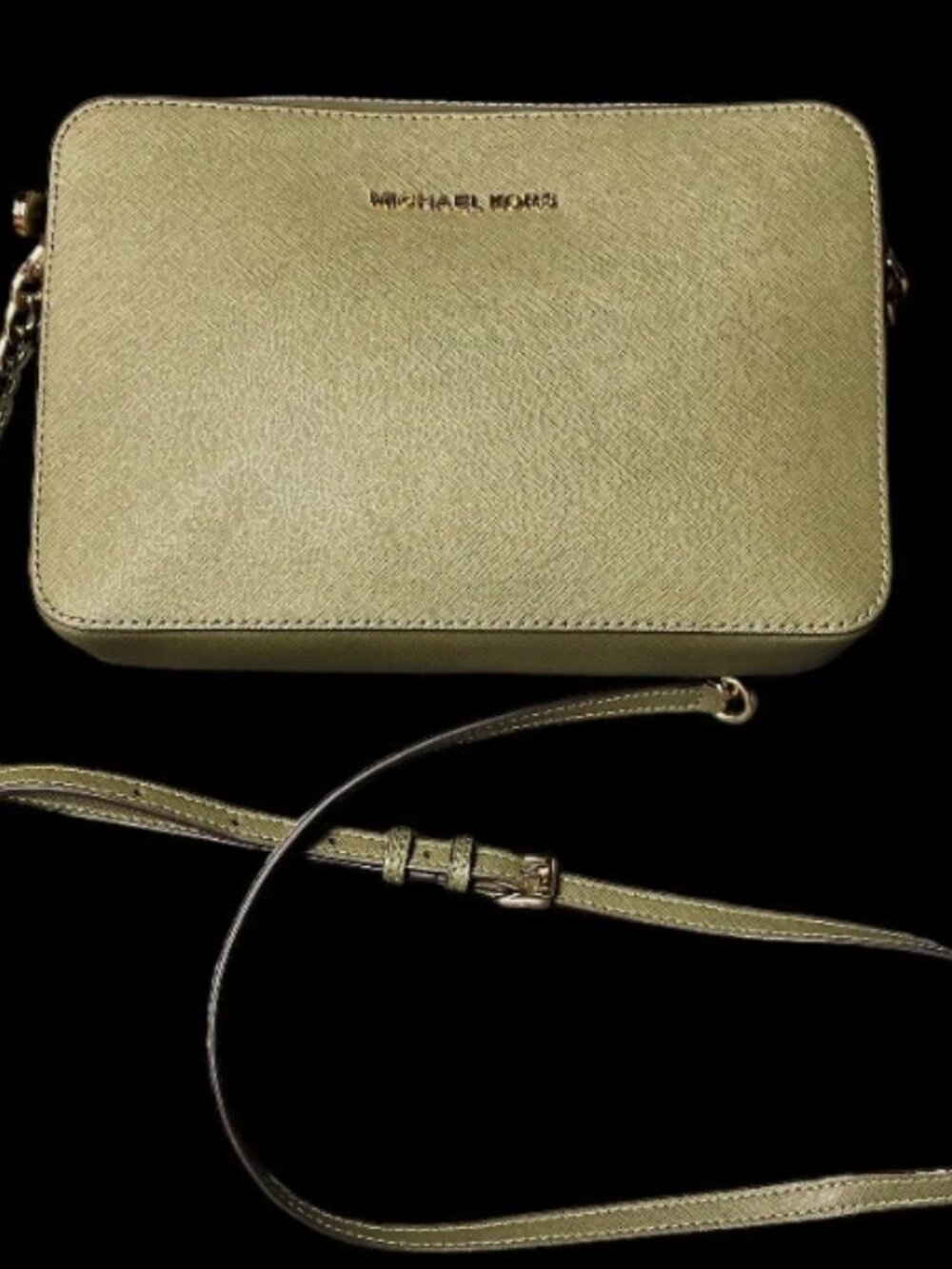 MICHAEL KORS JETSET ARMY OR OLIVE GREEN CROSS GRAIN LEATHER CROSSBODY ADJ STRAP